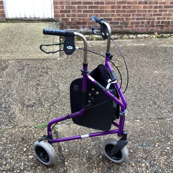Purple dayz folding mobility trolley with basket, ideal for assisted movement.