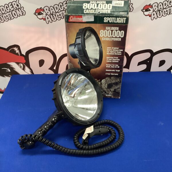 Coleman 800000 candlepower spotlight with cigarette lighter adapter.