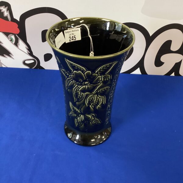 Vintage Grimswade Antigua pottery vase with textured teal glaze.