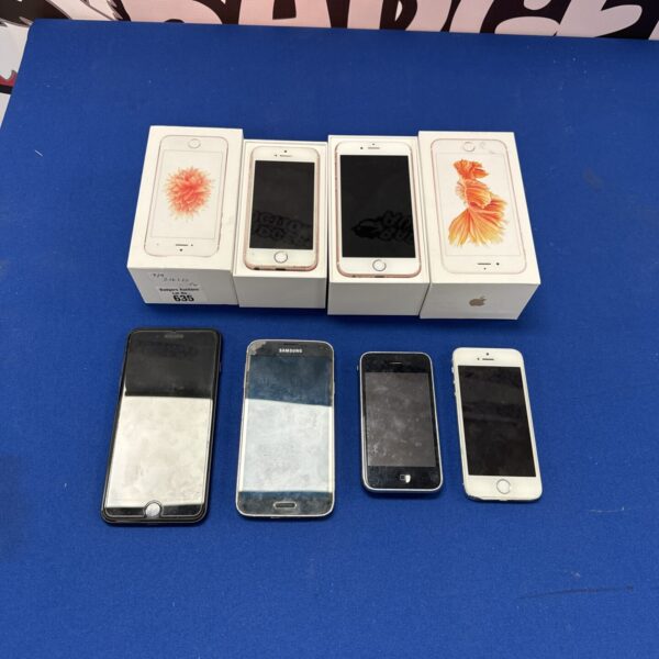Selection of used iPhones and a Samsung mobile phone, factory reset.