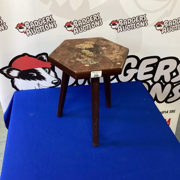 Hand painted vintage three legged stool for rustic decor.
