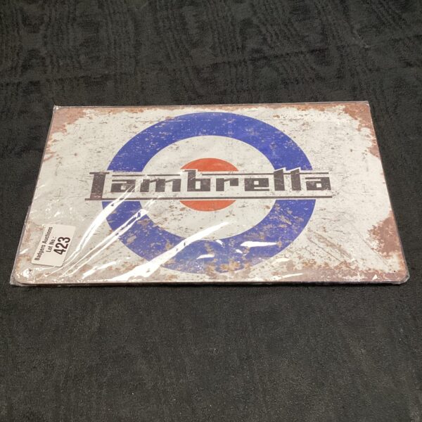 Vintage Lambretta sign for garage or retro wall decor.