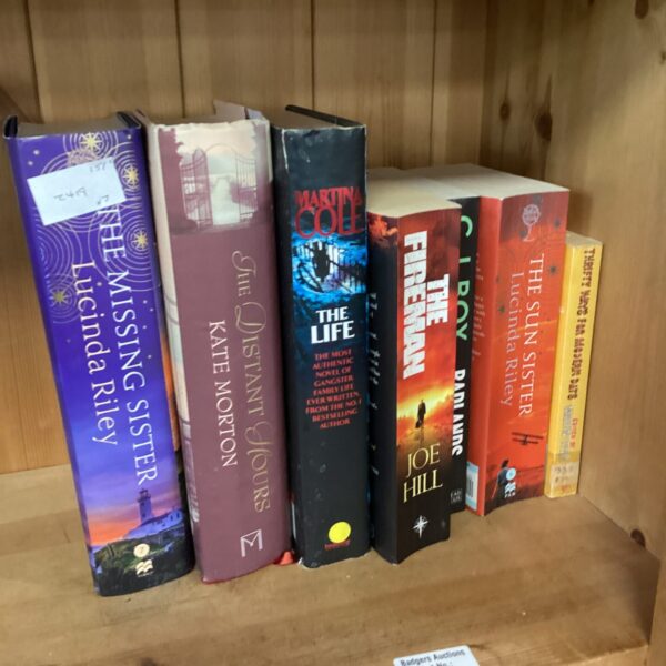 Collection of paperback fiction books by various authors.