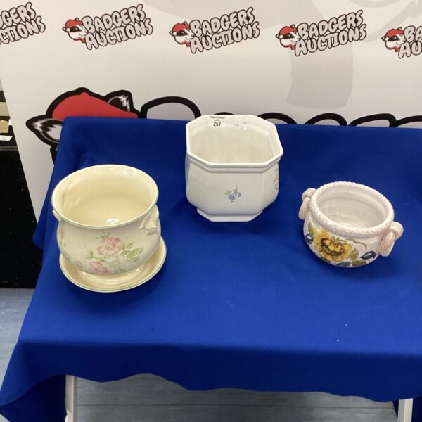 Vintage porcelain planters with delicate floral design for indoor plants.