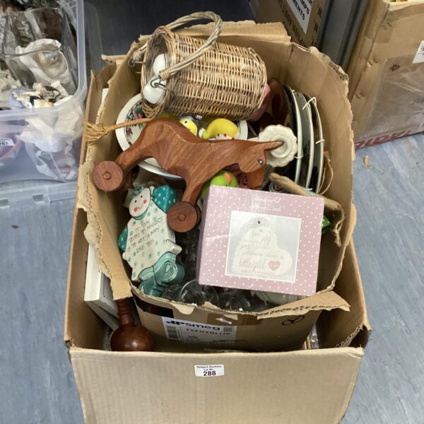 Mixed lot of vintage childrens toys including a rocking horse.