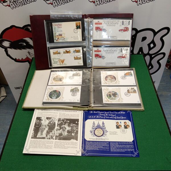 Vintage First Day Covers album with covers visible.
