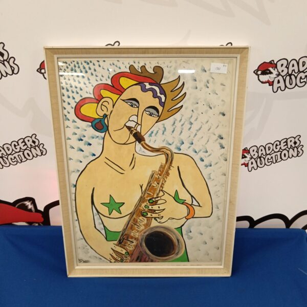 Vibrant 1960s watercolour portrait of a stylish saxophonist.