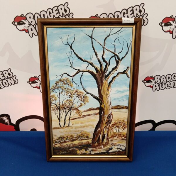 J Bartlem oil painting of the Australian outback landscape.
