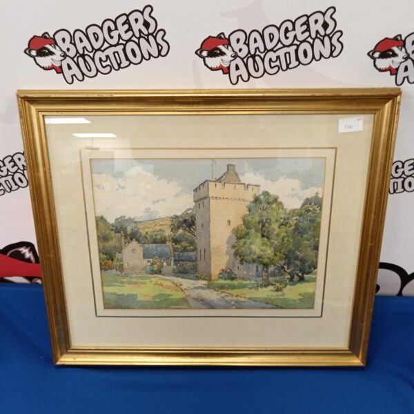 Vintage watercolour painting of a Scottish castle by W A Abell.