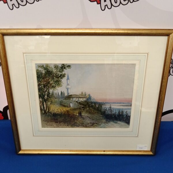 Antique watercolour painting of Belgrade Mosque by Irvine Montague.