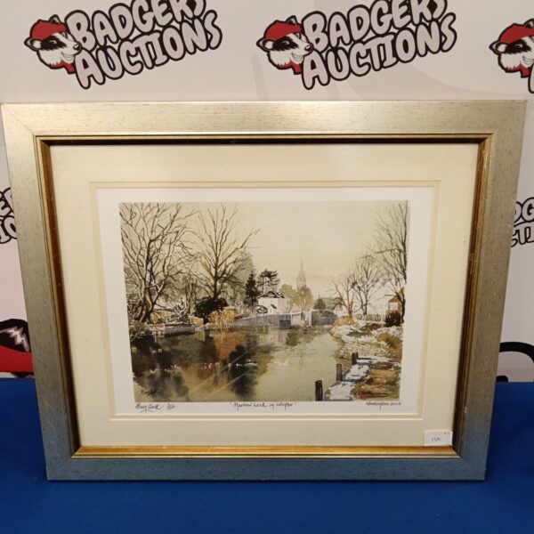 Ben Cook limited edition print of Marlow Lock in winter landscape.