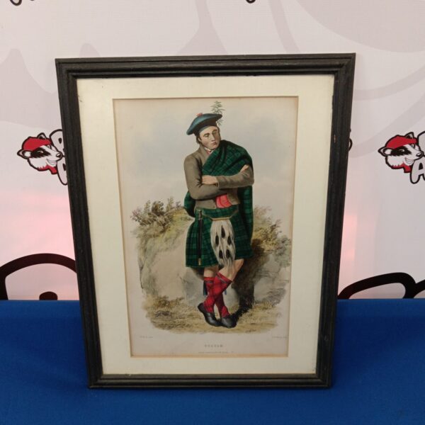 Detailed 19th-century lithograph of a man in Scottish Highland dress by L Dickinson.