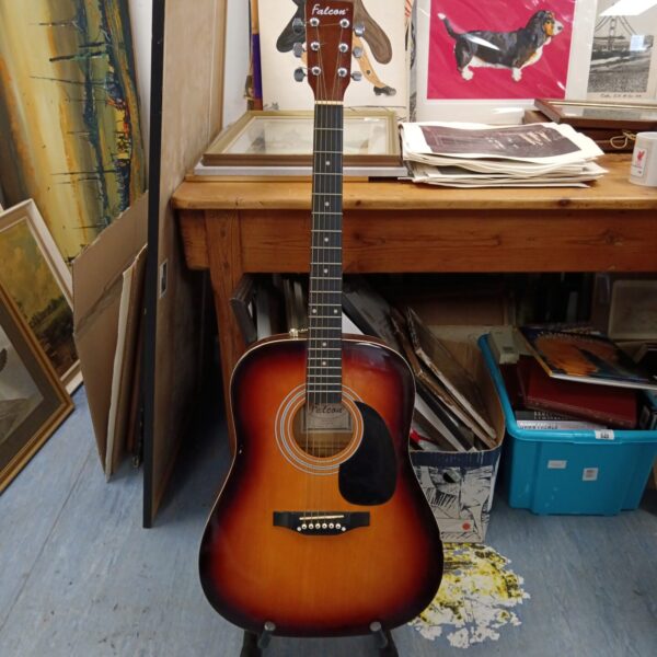 Vintage Falcon FG100SB acoustic guitar in sunburst finish.