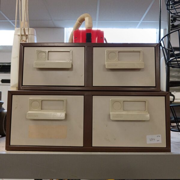 Vintage Bisley metal drawers for workshop or office storage.
