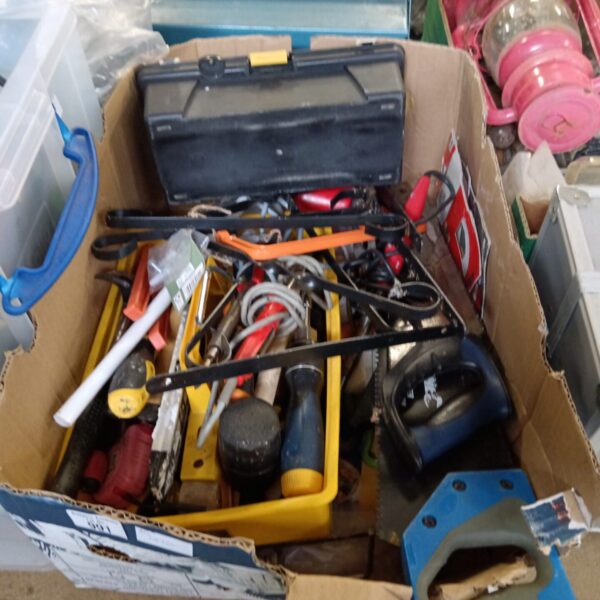 Mixed tool lot with saws and mallets for DIY projects.