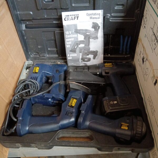 Power Craft 18v cordless tool set in carry case.