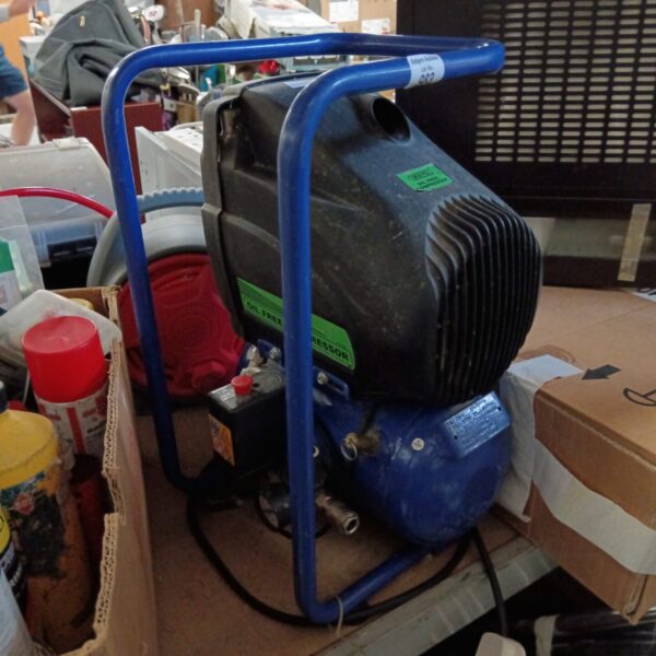 Blue Draper oil free air compressor with carrying handle.