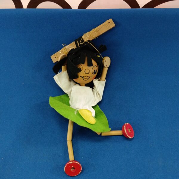 Vintage Pelham puppet string marionette with fabric body.