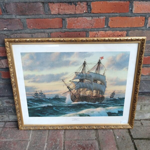 Detailed Mark Myers print of Commodore Anson's Centurion rounding the Horn.