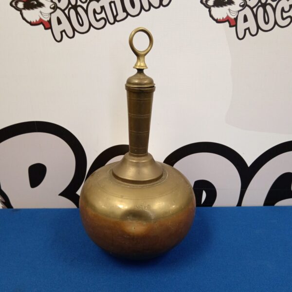 Antique middle eastern brass flask with gourd shape.