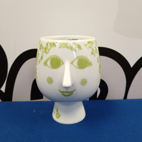 White ceramic Bjorn Wiinblad face goblet with sculpted features.