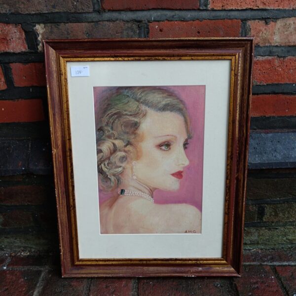 Vintage oil painting portrait of an elegant lady, signed a m g.