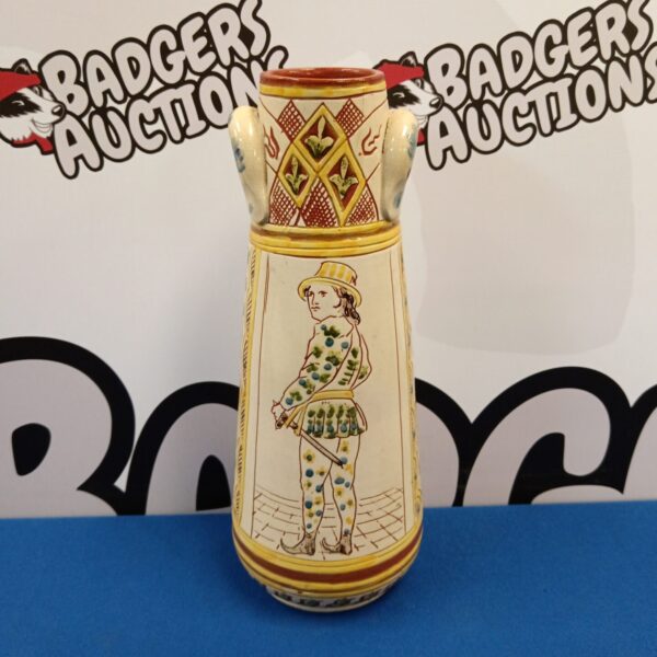 Vintage Italian terracotta vase with hand-painted figure.