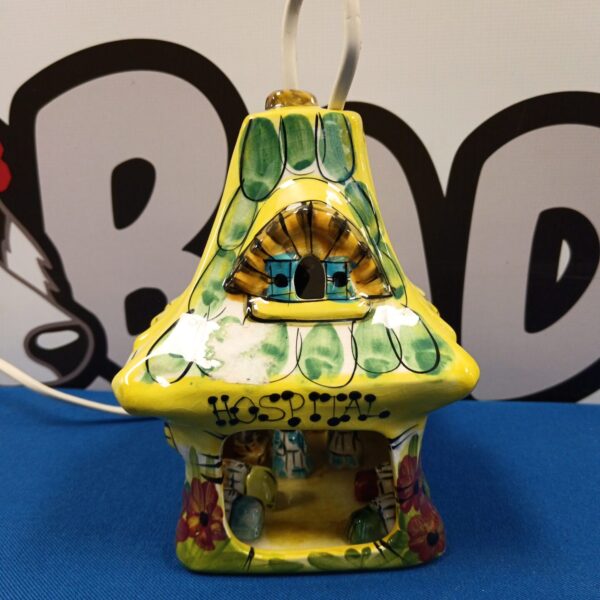 Vintage Derek Fowler hospital lamp with colourful ceramic design.