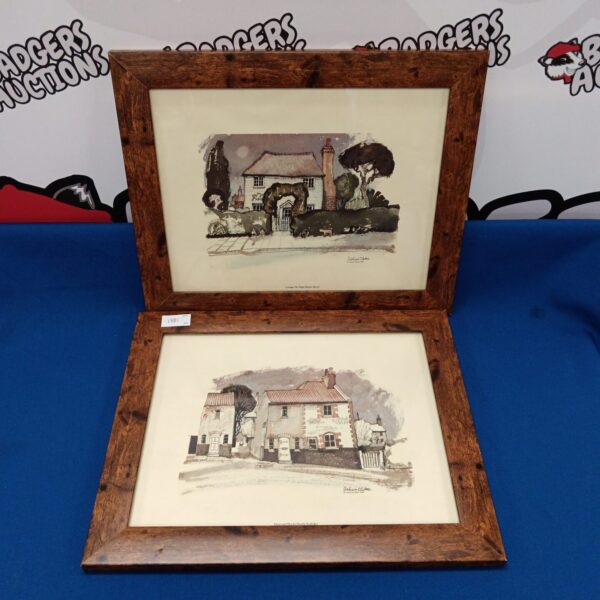 Graham Clarke prints of a cottage and cats, scenic country artwork.