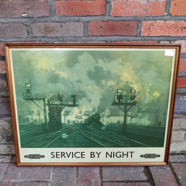 Vintage British Railways print of a steam train at night.