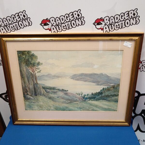 Signed watercolour painting of Highland sheep in a landscape.