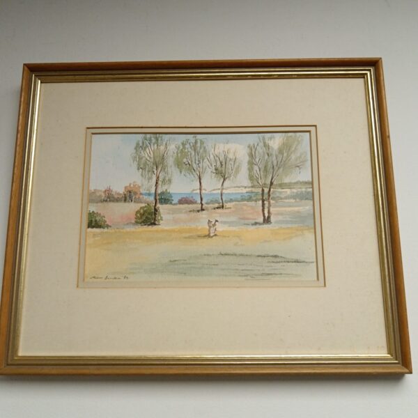 Alan Binder watercolour painting of a coastal scene from 1989.
