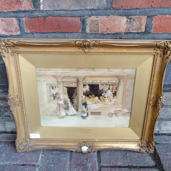Vintage Granville Seton watercolour of a Brittany fruit shop.