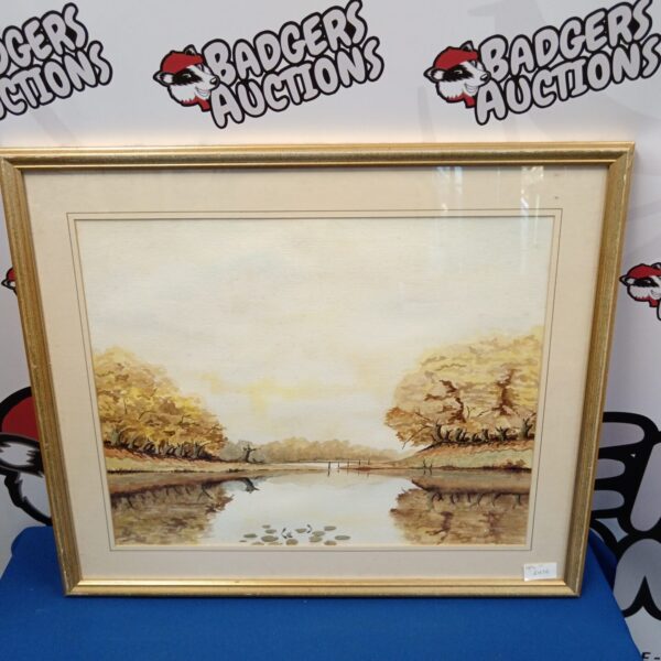 Original watercolour painting of a tranquil autumnal lake scene.