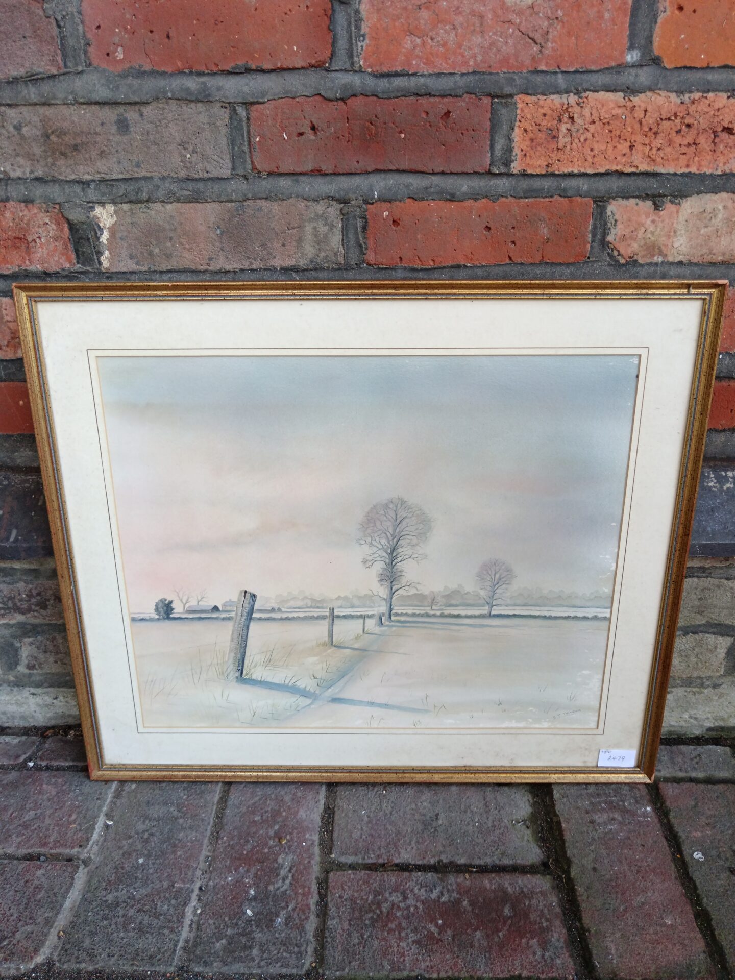 713 S t trinder signed watercolour of a winter farmland scene