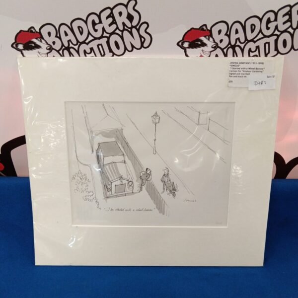 Original pen and ink artwork by Joshua Armitage depicting a wheelbarrow scene.