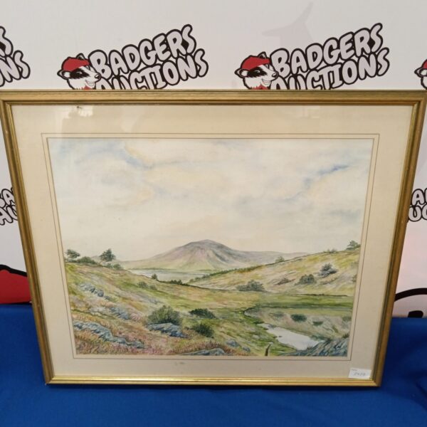 S Trinder watercolour painting of a peaceful meadow landscape.