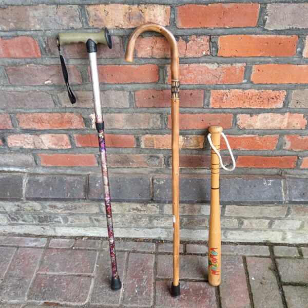 Vintage walking sticks and a small mallorca bat collection.