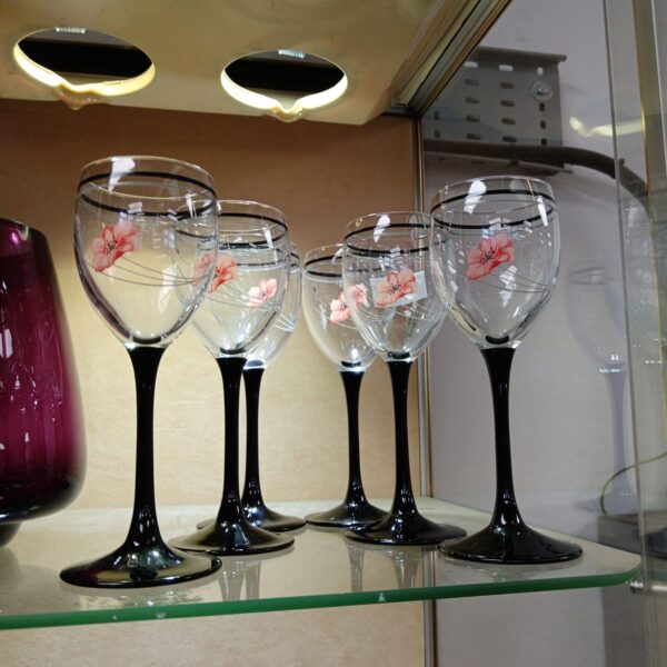 Vintage Johnson Brothers Summer Fields wine glasses with floral design.