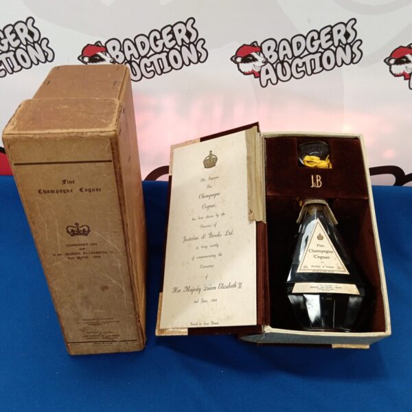 Sealed bottle of 1953 coronation champagne cognac for Queen Elizabeth II.