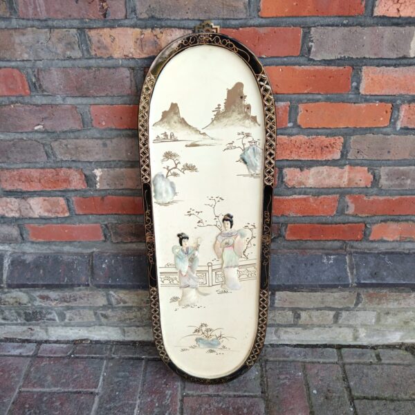 Vintage Chinese mother of pearl panel with landscape scene.