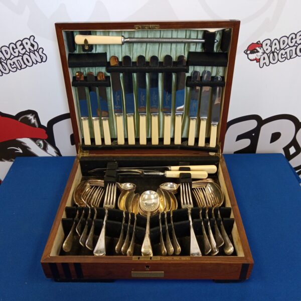 Vintage James Dixon & Sons silver plate cutlery set in wooden case.