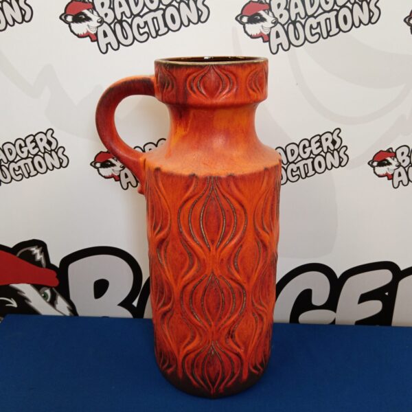 Vibrant orange West German fat lava jug vase, 1970s style.