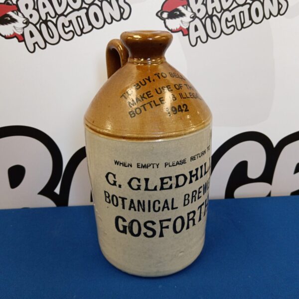 Vintage 1942 G Gledhill botanical flagon from Gosforth, salt glazed stoneware.