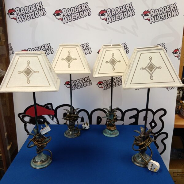 Vintage Rochamp table lamps set of four with cream shades.