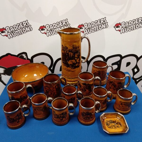 Ridgway's Coaching Days tankards and bowl collection, antique pottery.