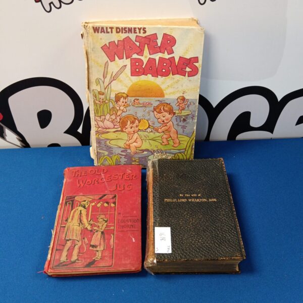 Antique children's books, "The Water Babies" and "The Old Worcester Jug" cover illustration.