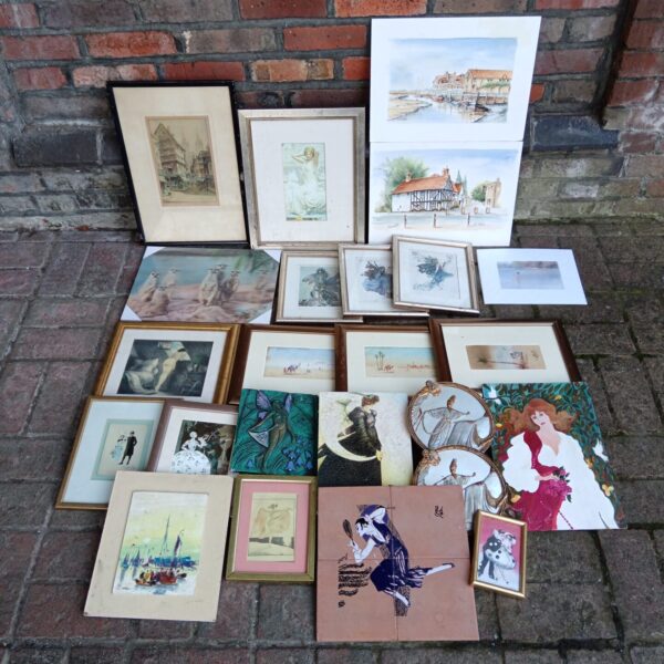 Mixed lot of vintage art prints and watercolour paintings for wall decor.