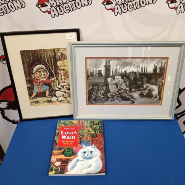 Vintage Louis Wain prints and book, Victorian cat art collectibles.