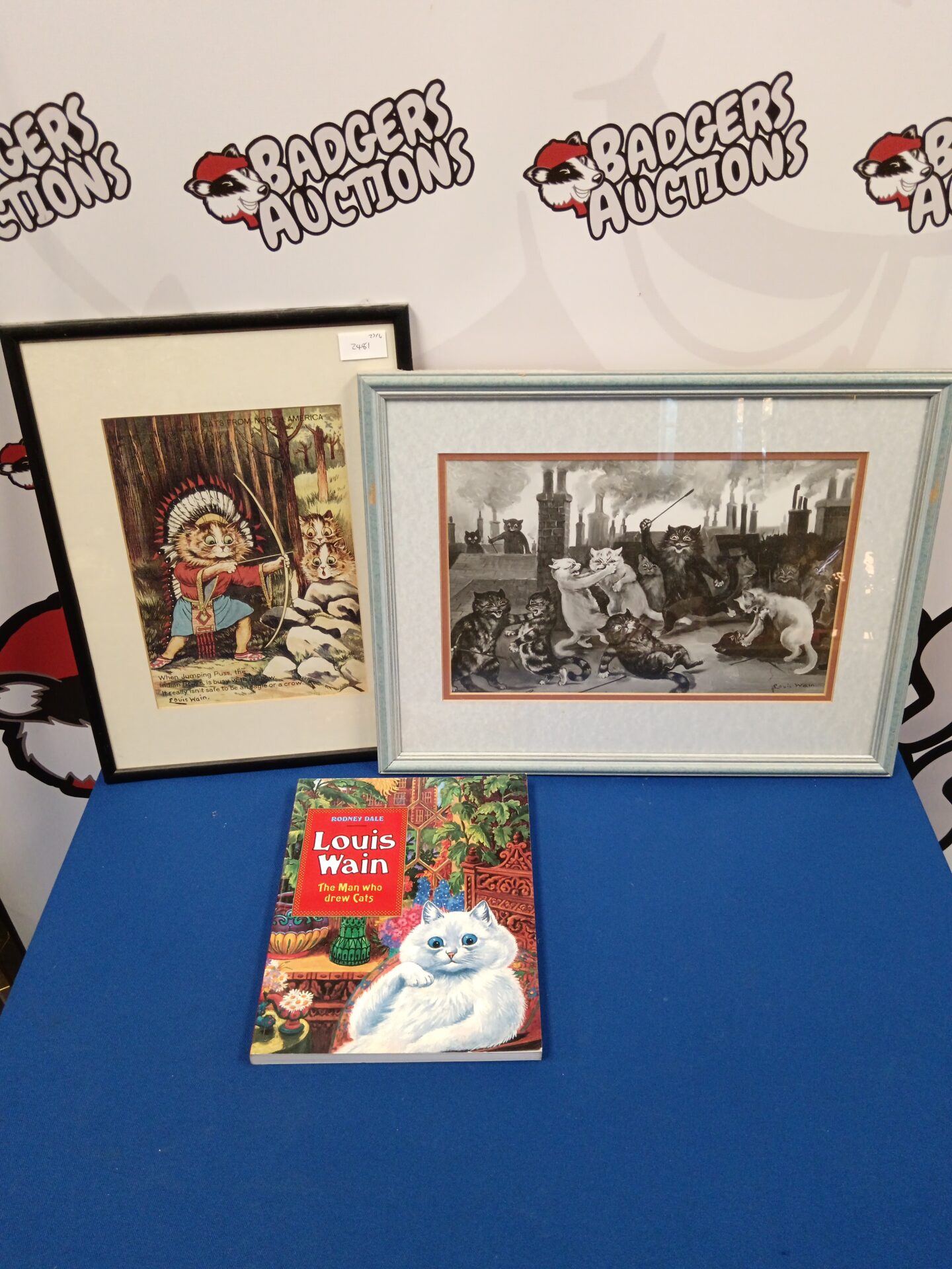 679 Two Louis wain prints & the man who drew cats book